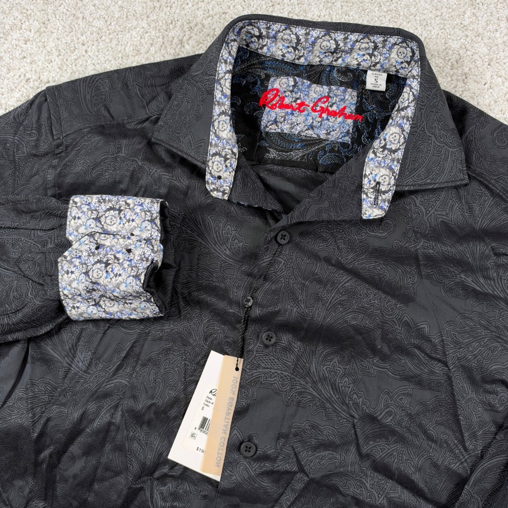 NEW Robert Graham Rosendale Shirt Mens S Black Paisley Jacquard Skull